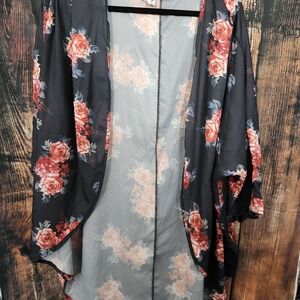 Floral Black Kimono Style Cover